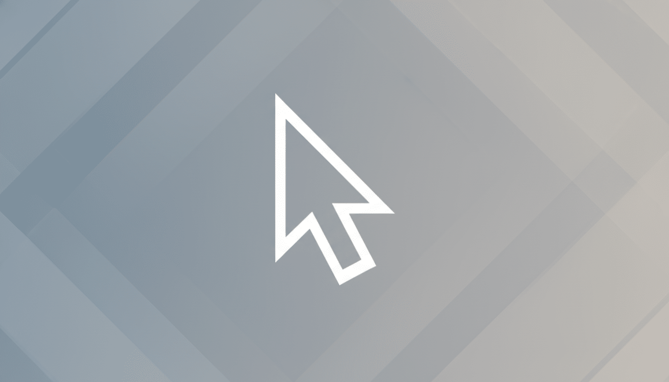A white mouse cursor icon centered on a professional flat design background with soft gray and white geometric patterns and gradients.