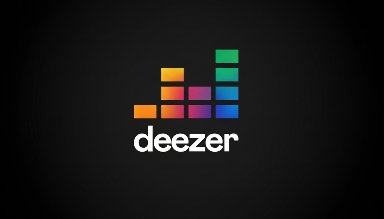 The Deezer logo, featuring a colorful equalizer graphic above the white deezer text, presented on a black background with a 16:9 aspect ratio.