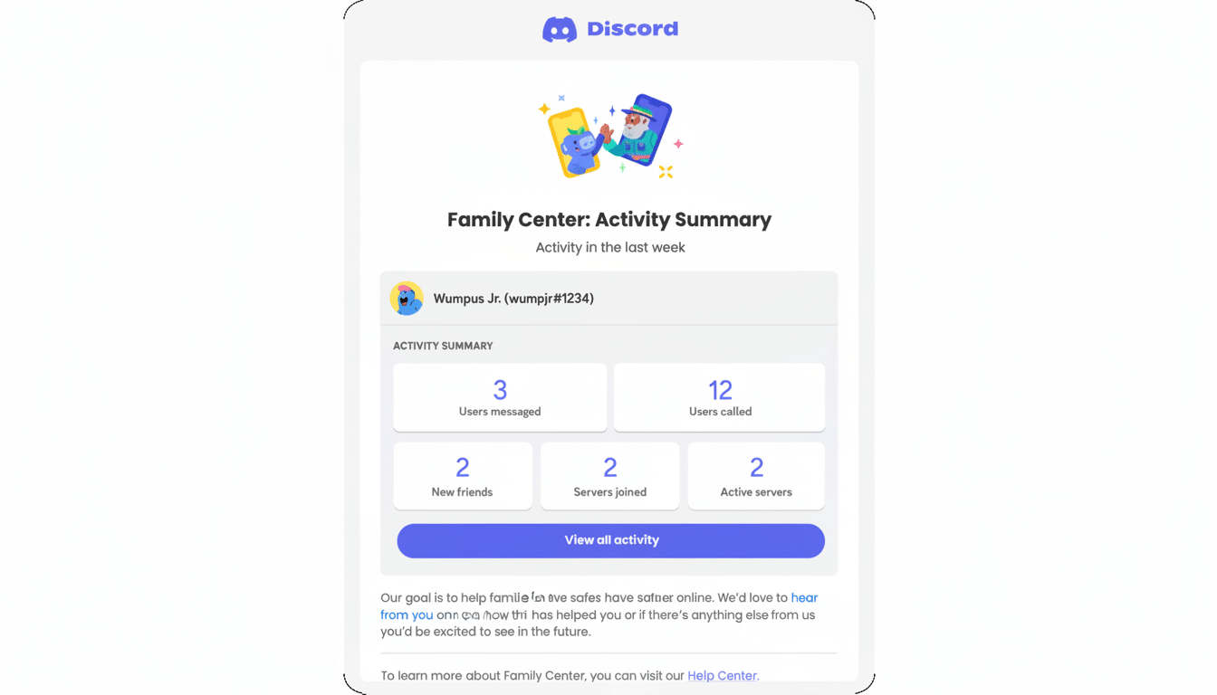 Discord app dashboard showing weekly purchase checks and parental controls