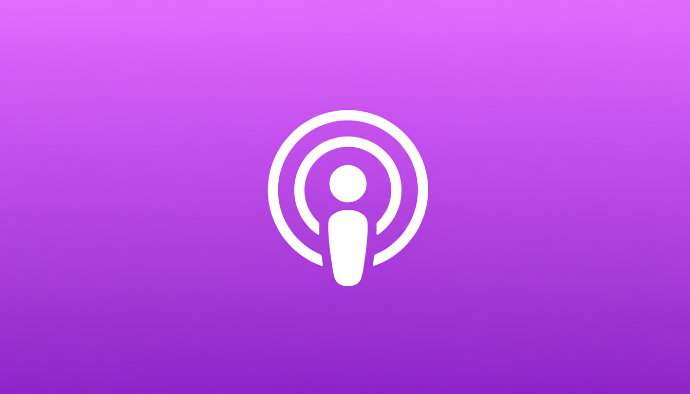 A white podcast icon on a purple gradient background, resized to a 16:9 aspect ratio.