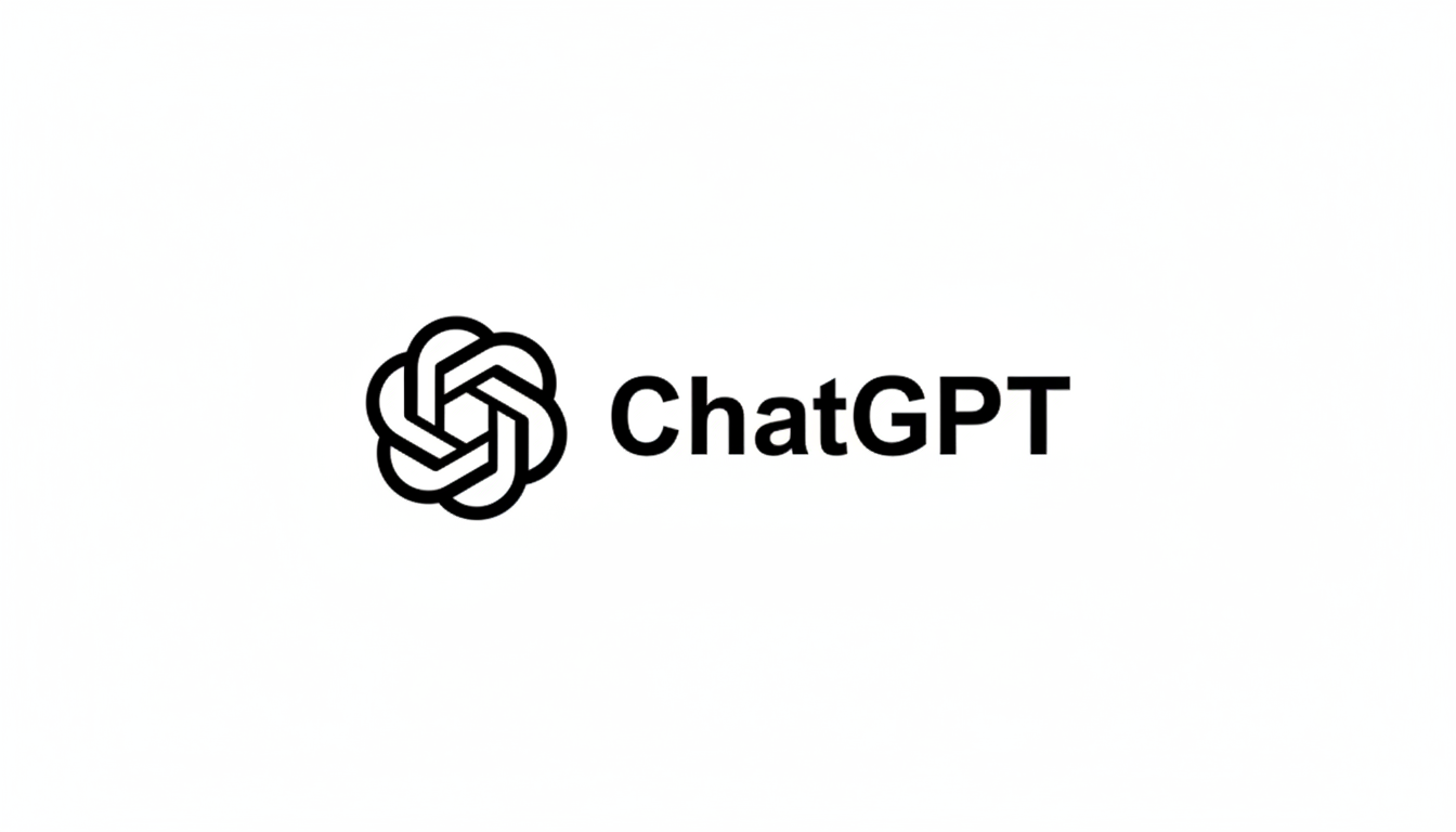 The ChatGPT logo, featuring a stylized black knot-like icon to the left of the bold black text ChatGPT, all set against a clean white background.