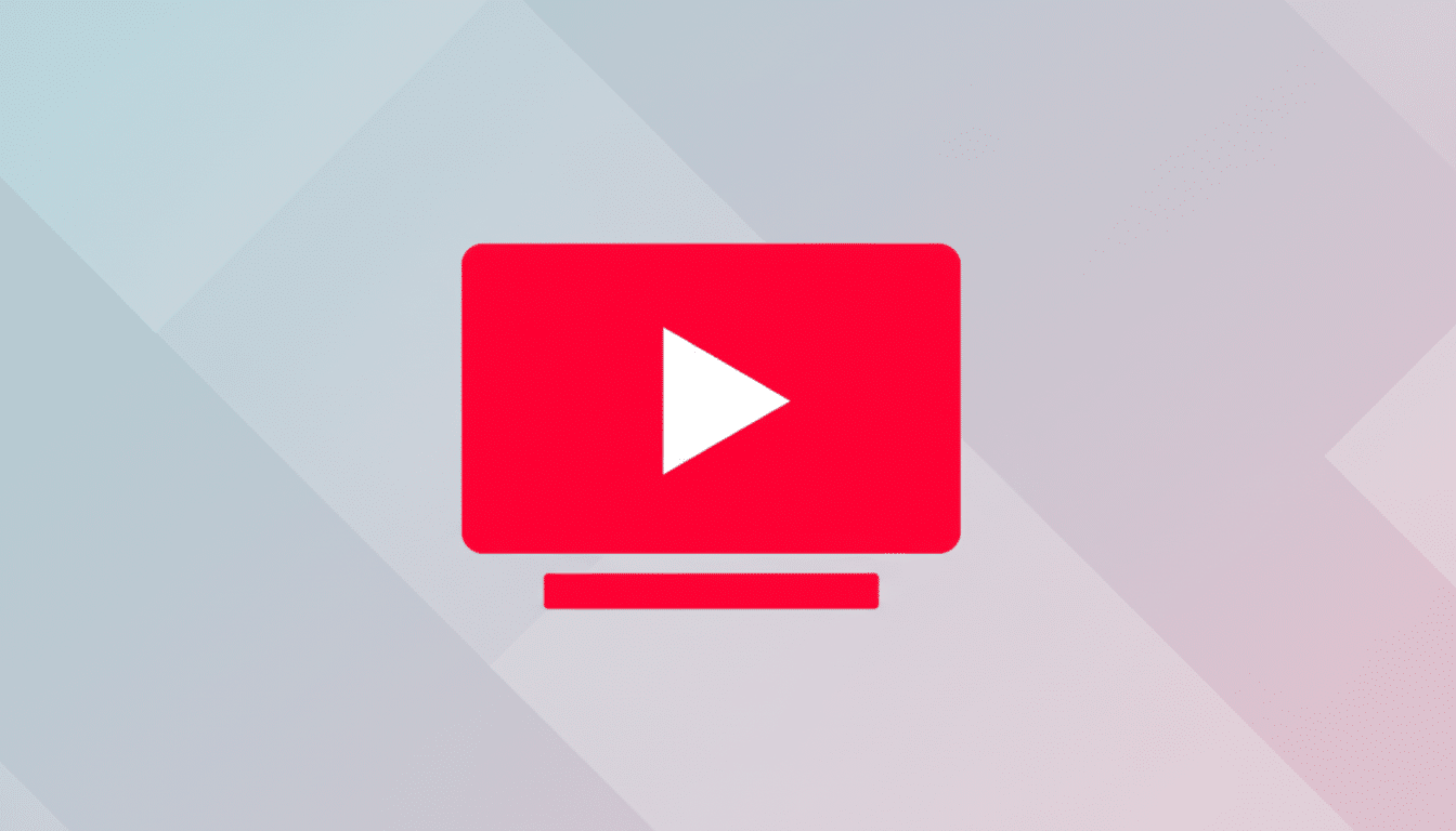 A red YouTube TV icon with a white play button on a professional flat design background with soft patterns and gradients.