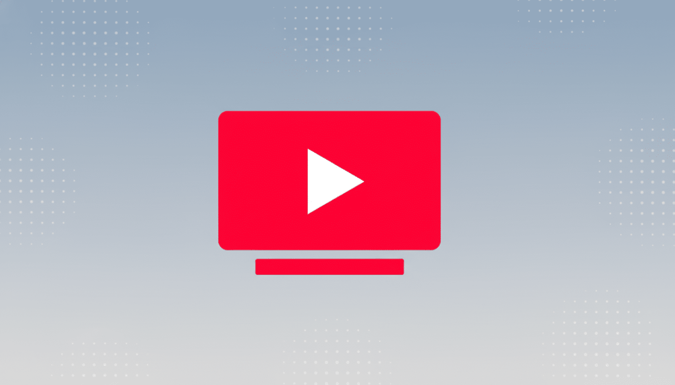 A red YouTube TV icon with a white play button on a professional flat design background with soft patterns and gradients.