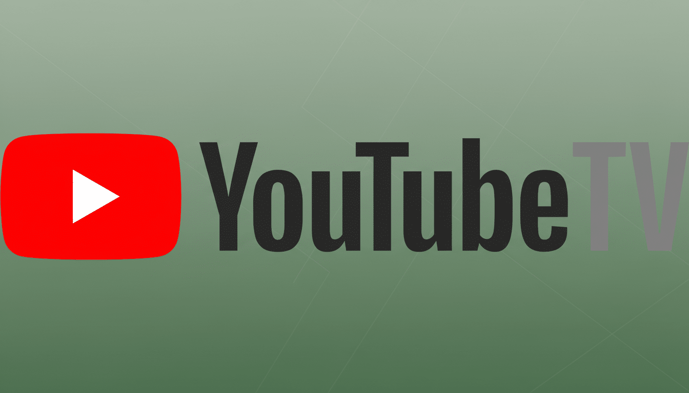 The YouTube TV logo, featuring the red play button icon and YouTube TV text, presented on a professional flat design background with soft patterns and gradients.
