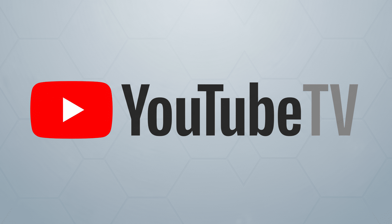 The YouTube TV logo, featuring the red play button icon and YouTube in black text with TV in gray, set against a professional light gray background with a subtle hexagonal pattern.