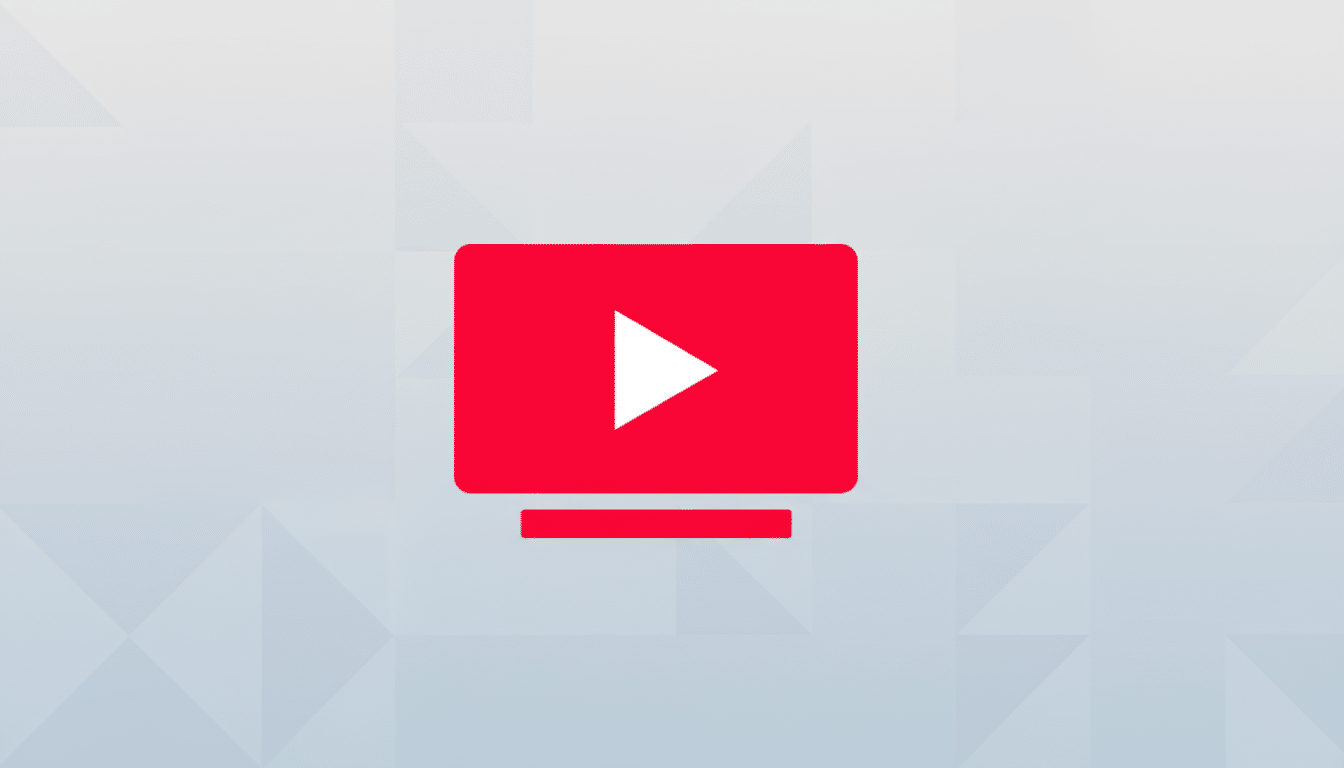 A red YouTube TV icon with a white play button on a light gray background with subtle geometric patterns.