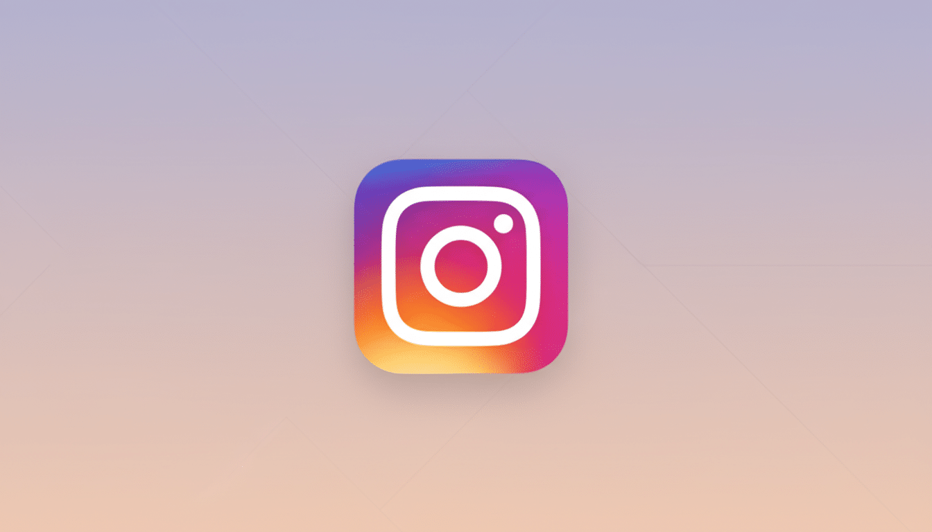 The Instagram logo, a gradient square with a white camera icon, centered on a soft, professional gradient background with subtle geometric patterns.