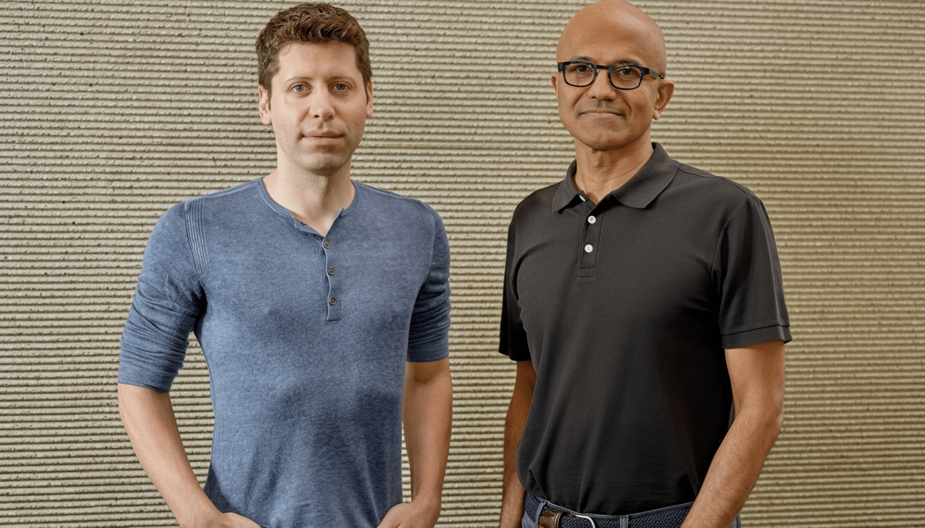 Two men, one with light skin and brown hair, and the other with dark skin and a bald head, stand side-by-side against a textured beige wall. The man on the left wears a blue long-sleeved shirt, and the man on the right wears a dark gray polo shirt and glasses.