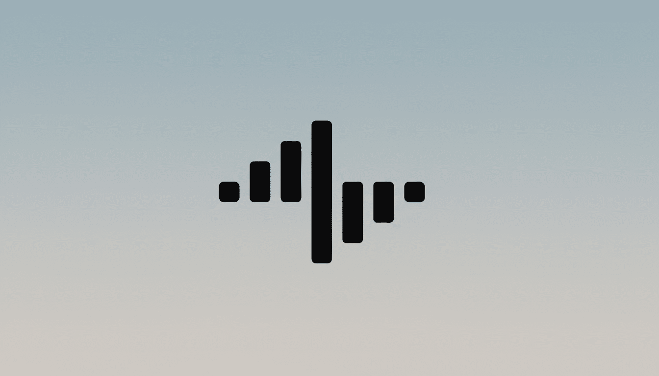 A black audio equalizer icon centered on a professional flat design background with a soft blue and grey gradient.