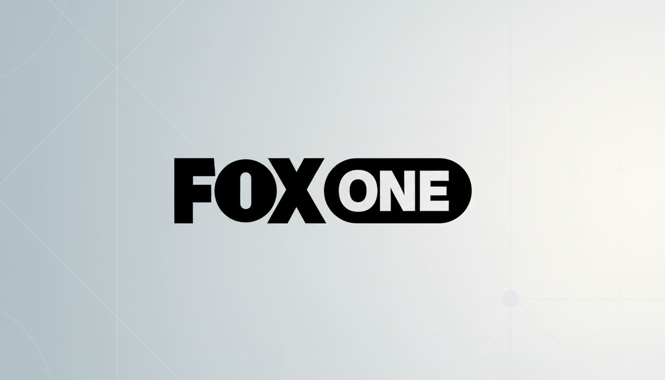 The Fox One logo, featuring FOX in bold black letters and ONE in white letters within a black rounded rectangle, centered on a professional light gray background with subtle geometric patterns.