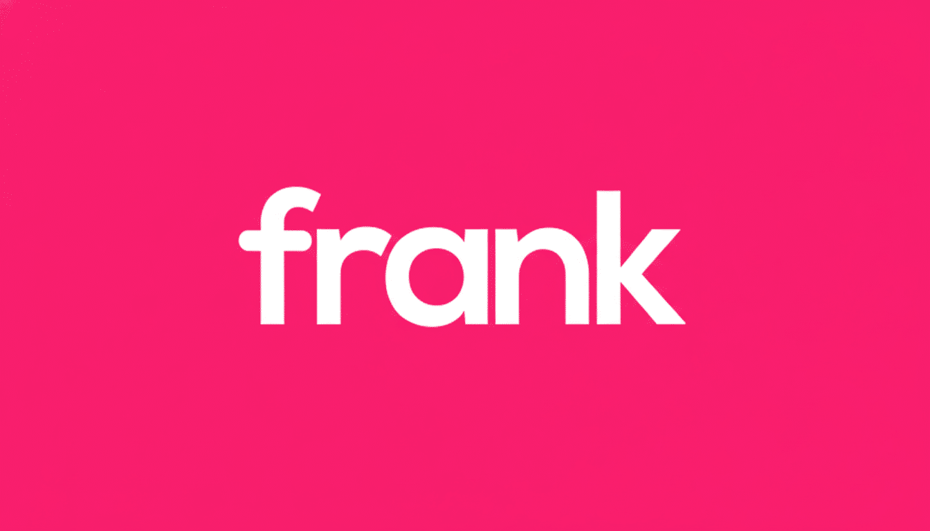 The word frank in white, lowercase letters on a vibrant pink background, resized to a 16:9 aspect ratio.
