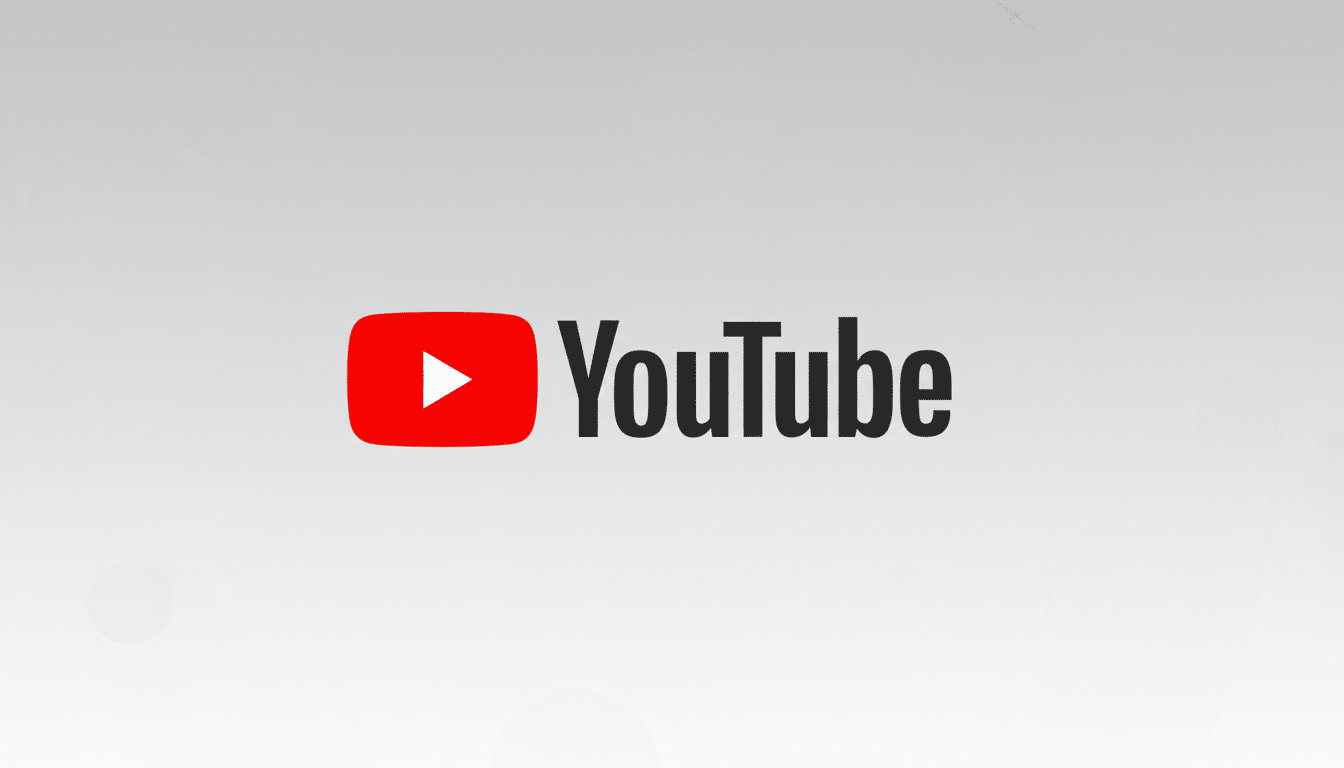 The YouTube logo, featuring a red play button icon next to the word YouTube in black text, centered on a professional light gray background with subtle, soft circular patterns.