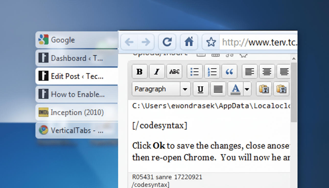 Google Chrome experimental vertical tabs sidebar in browser UI