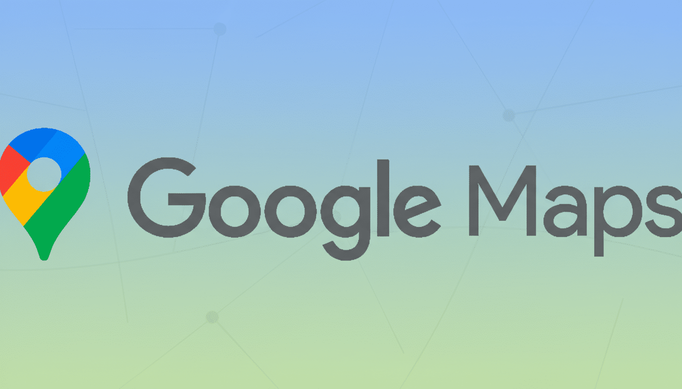 The Google Maps logo and text on a professional flat design background with soft patterns and gradients.