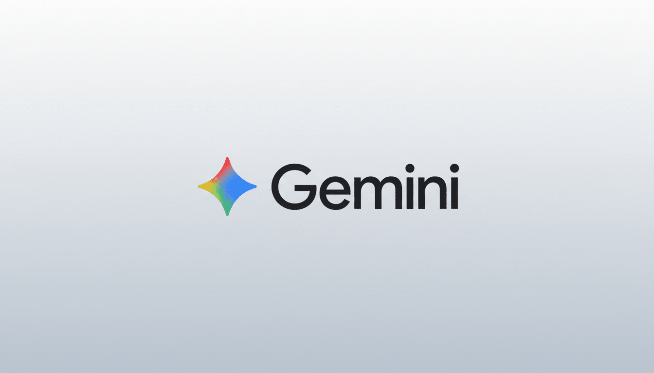 The Gemini logo, featuring a colorful, four-pointed star icon to the left of the word Gemini in black text, set against a subtle light gray gradient background.