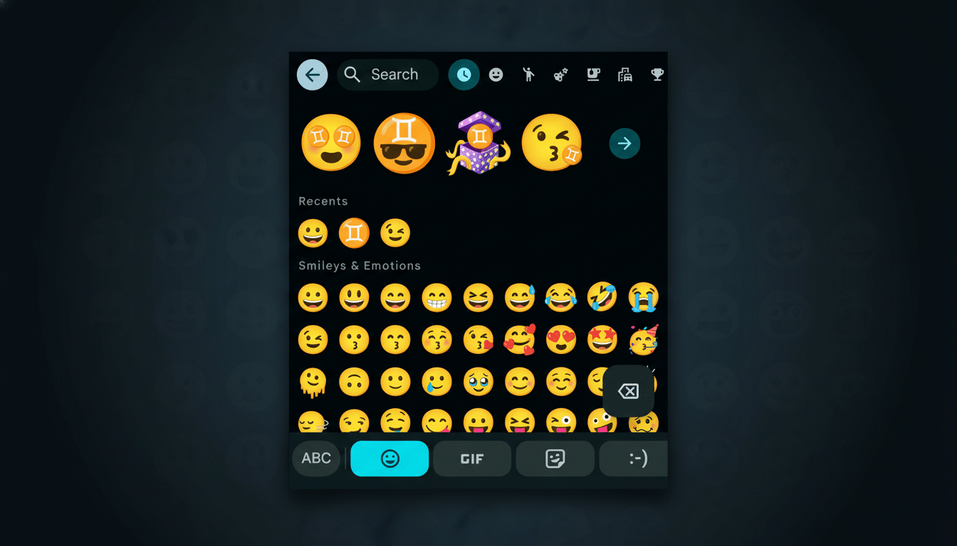 A resized and enhanced image of a mobile keyboard displaying various emojis, with a focus on the Smileys & Emotions section.