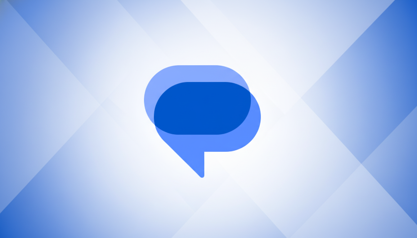 A blue chat bubble icon on a professional blue and white gradient background with subtle geometric patterns.