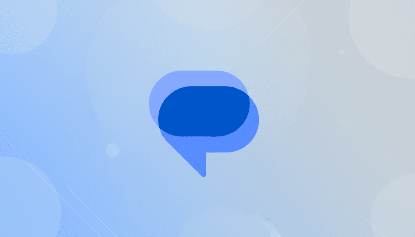 A blue chat bubble icon on a professional flat design background with soft patterns and gradients.