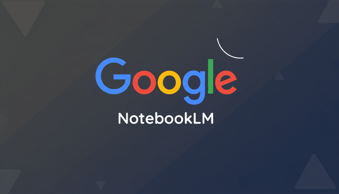 The Google NotebookLM logo on a dark gray background with subtle geometric patterns.