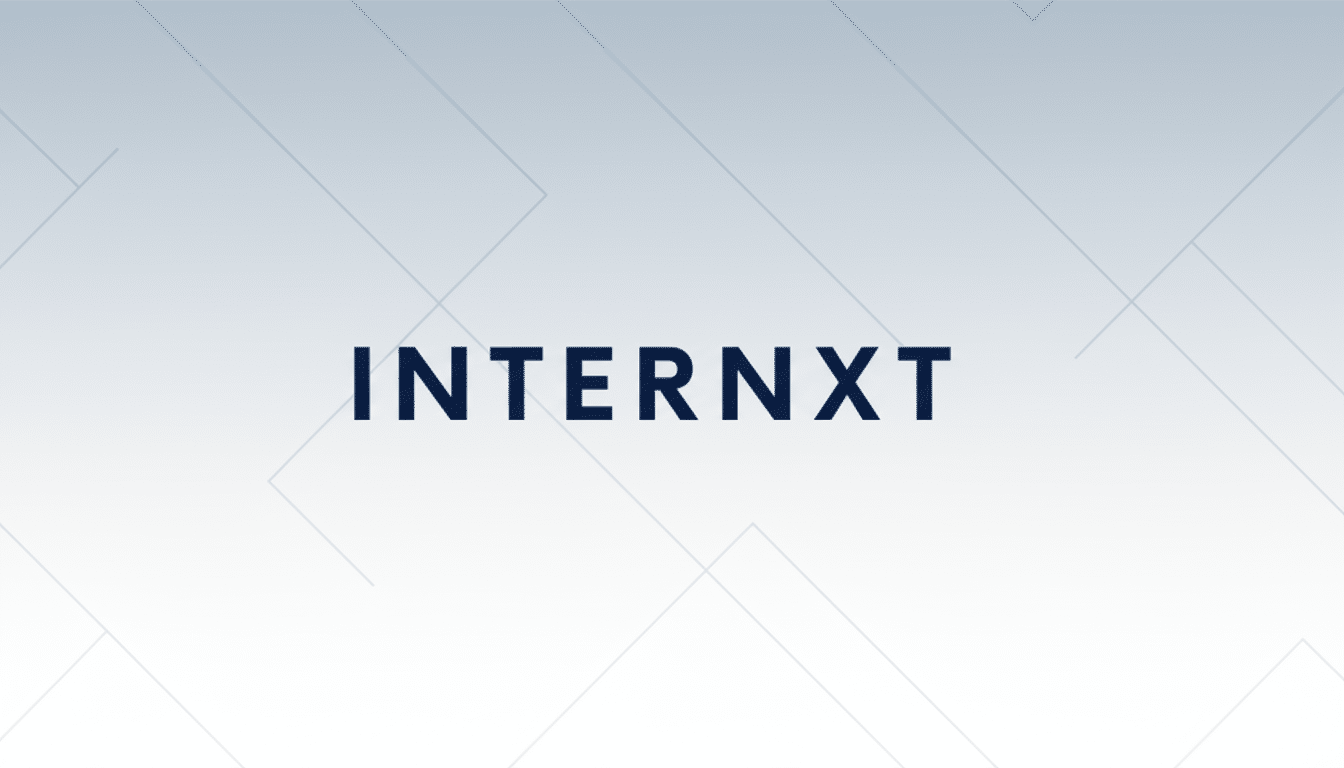 The Internxt logo, featuring the word INTERNXT in dark blue sans-serif capital letters, centered on a light grey background with subtle geometric patterns and a soft gradient.