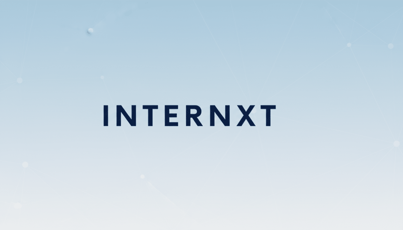 The Internxt logo, featuring the word INTERNXT in dark blue capital letters, centered on a light blue background with subtle white geometric patterns.