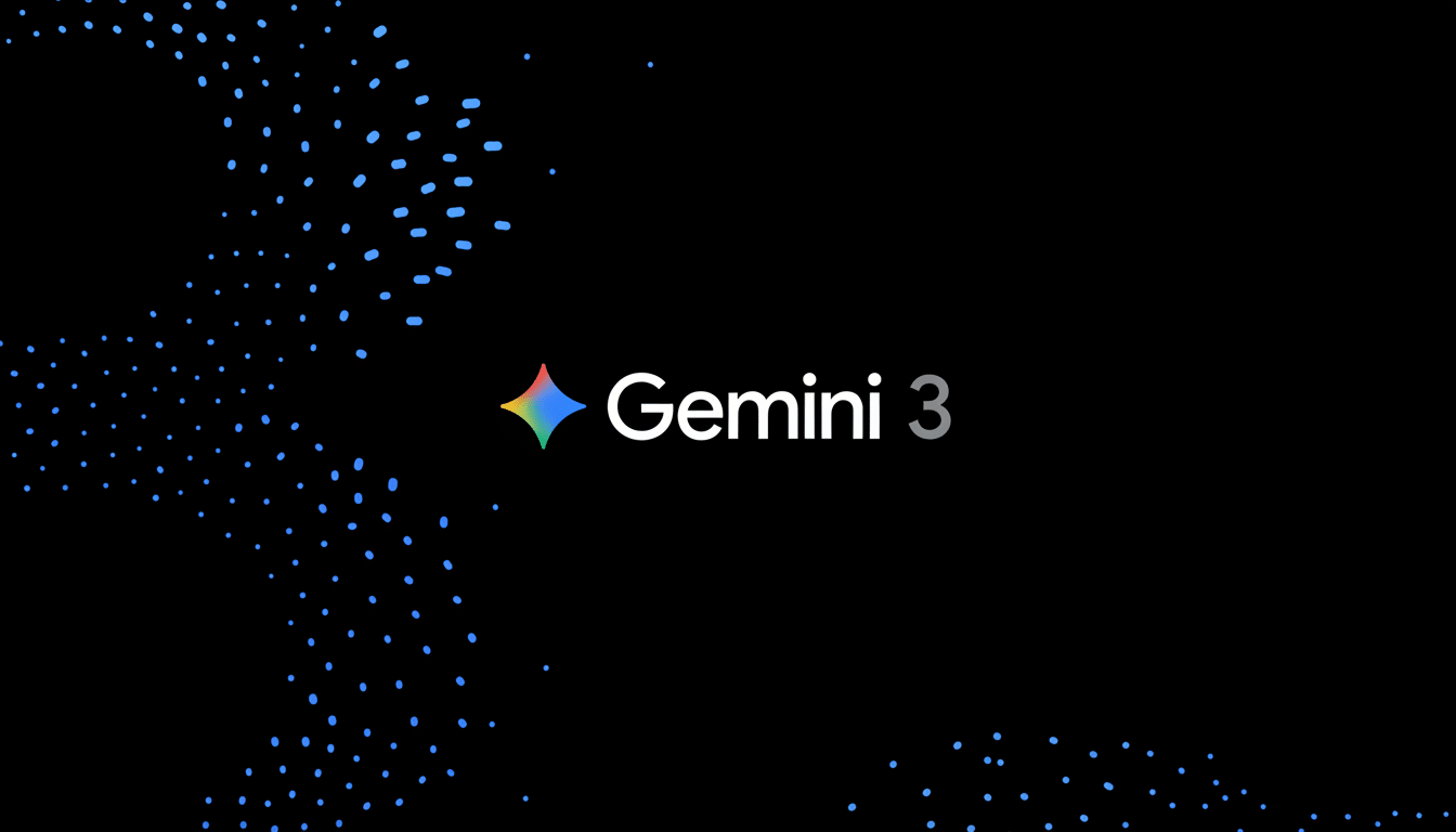 The Gemini 3 logo, featuring a colorful four-pointed star, on a black background with blue dots.