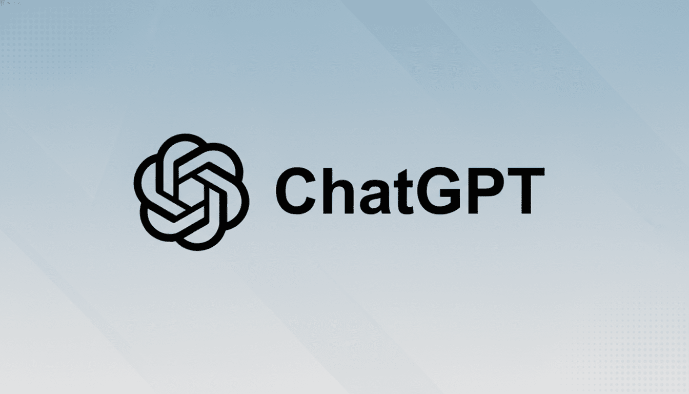 The ChatGPT logo, featuring a stylized black knot icon to the left of the word ChatGPT in black text, set against a professional light blue gradient background with subtle geometric patterns.