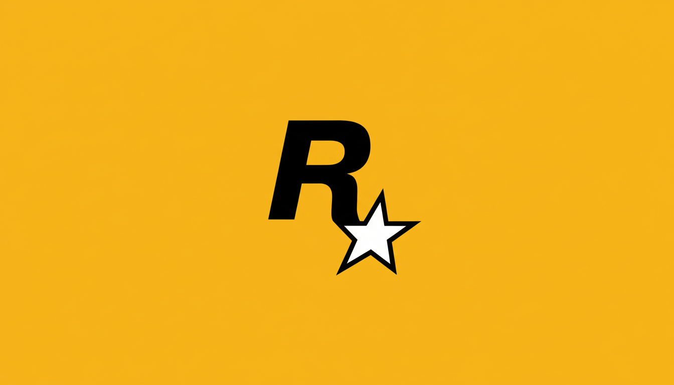 The Rockstar Games logo, featuring a black stylized R and a white star with a black outline, centered on a solid orange background, resized to a 16:9 aspect ratio.