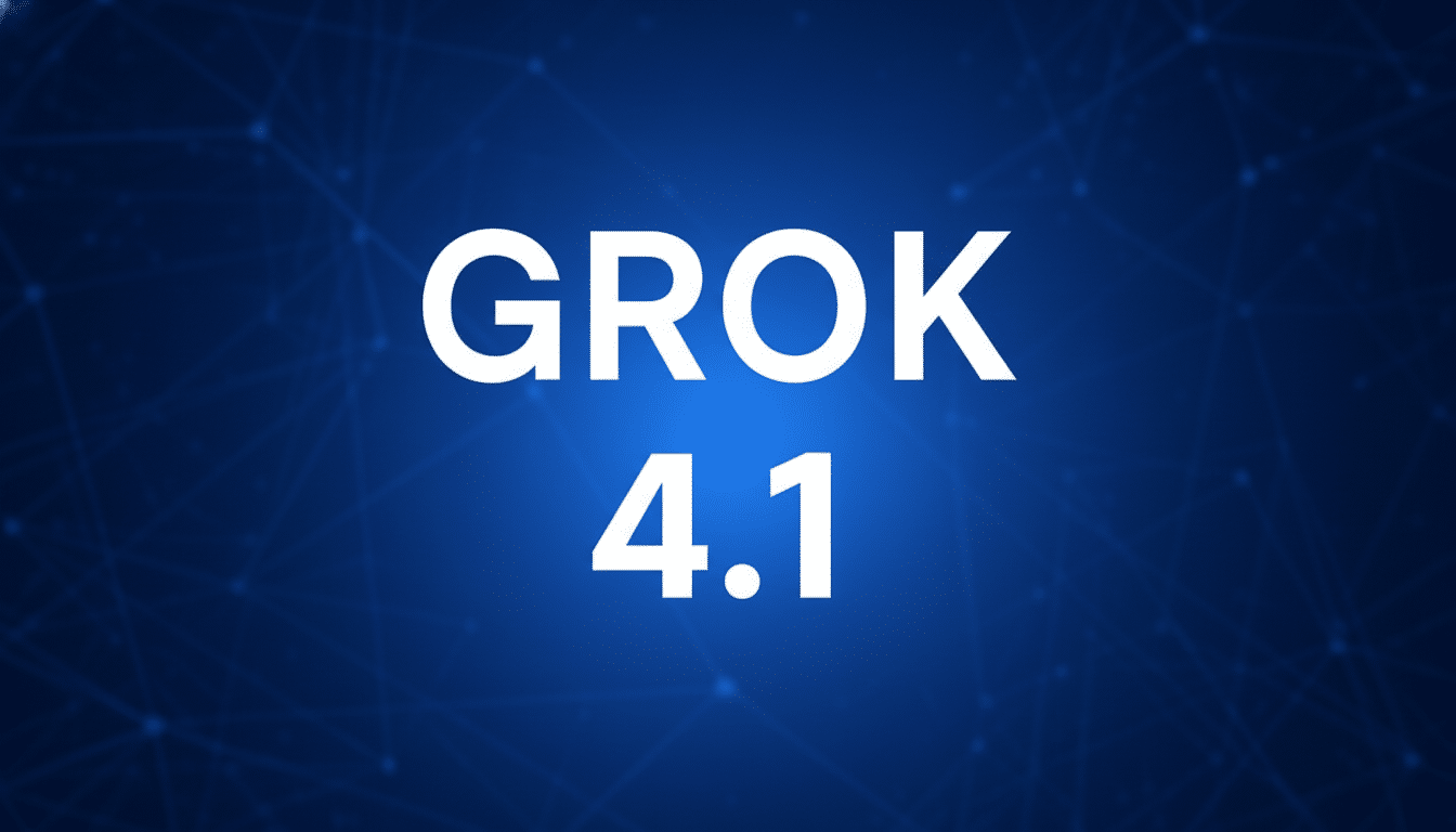 The word GROK in large white letters above 4.1 in smaller white letters, all centered on a dark blue background with a subtle network pattern.