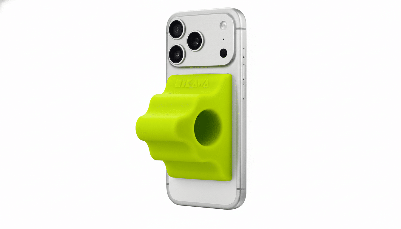 Limited-edition Apple Hikawa Phone Grip for MagSafe attached to iPhone back