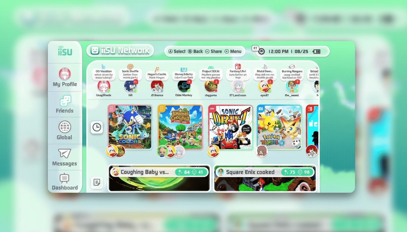 A screenshot of the iISU Network interface, displaying various game titles and user profiles in a clean, professional 16:9 aspect ratio.