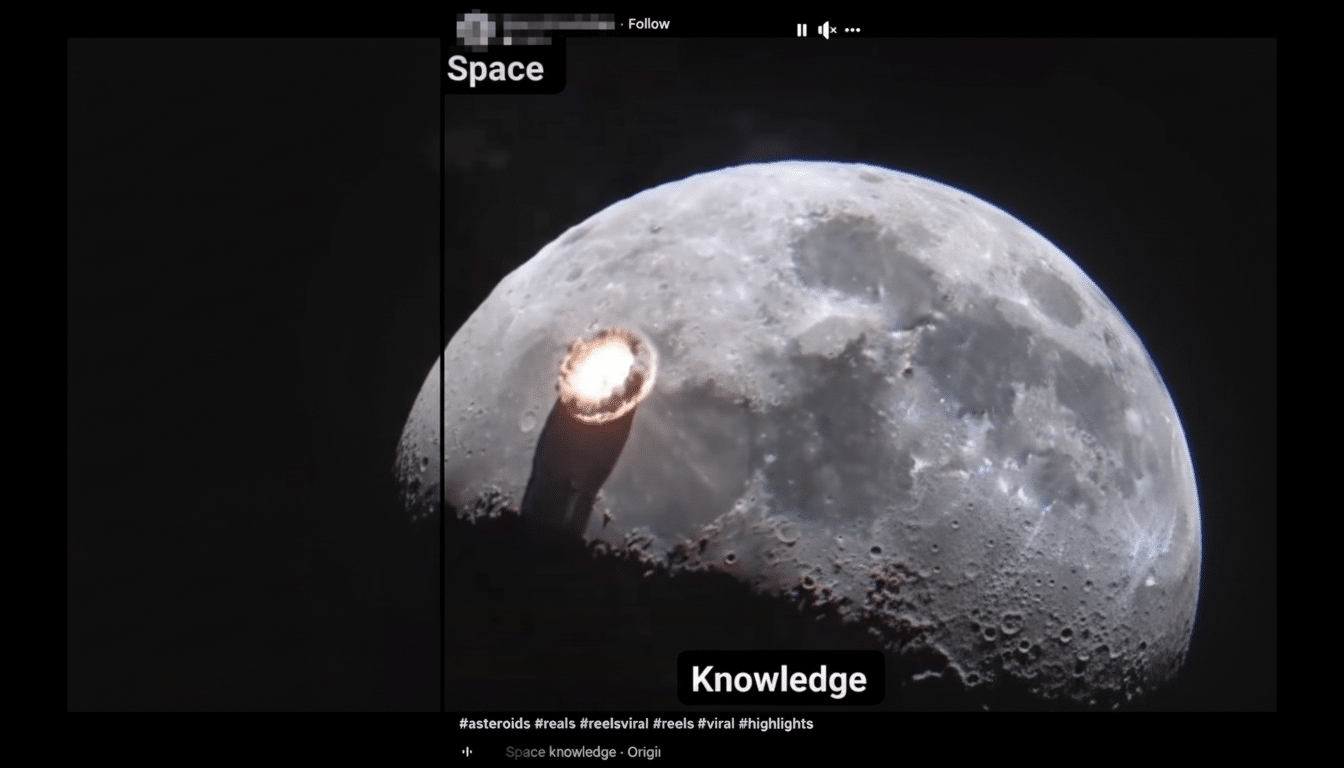 A close-up view of the moons surface with a bright, fiery impact or eruption occurring on its surface.
