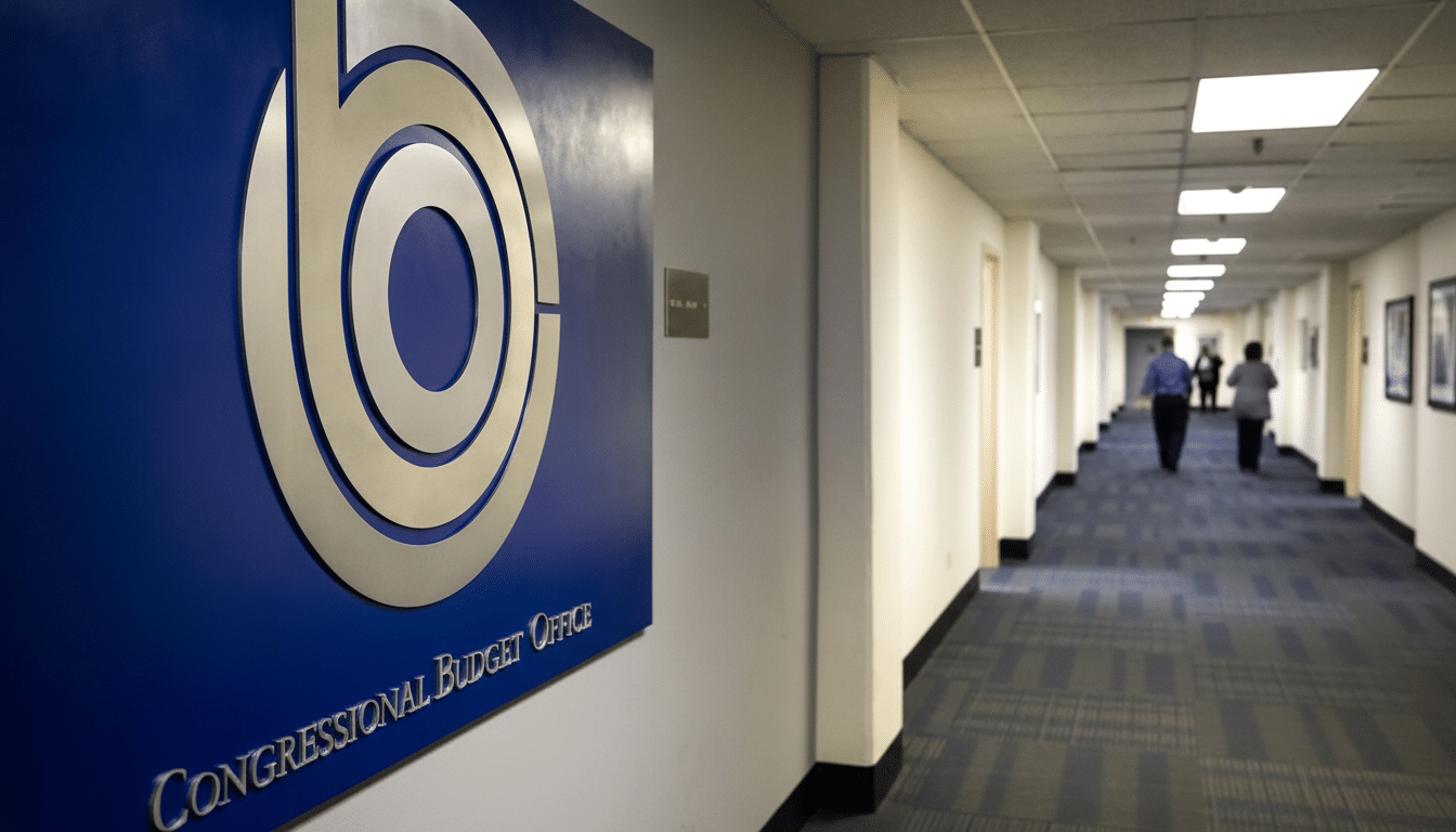 Congressional Budget Office seal over binary code with padlock, representing hack