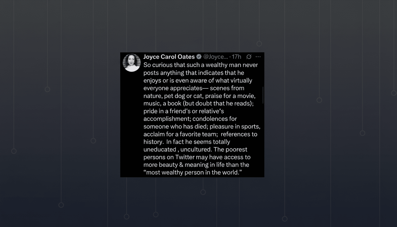 Joyce Carol Oates sparks Elon Musk backlash on X