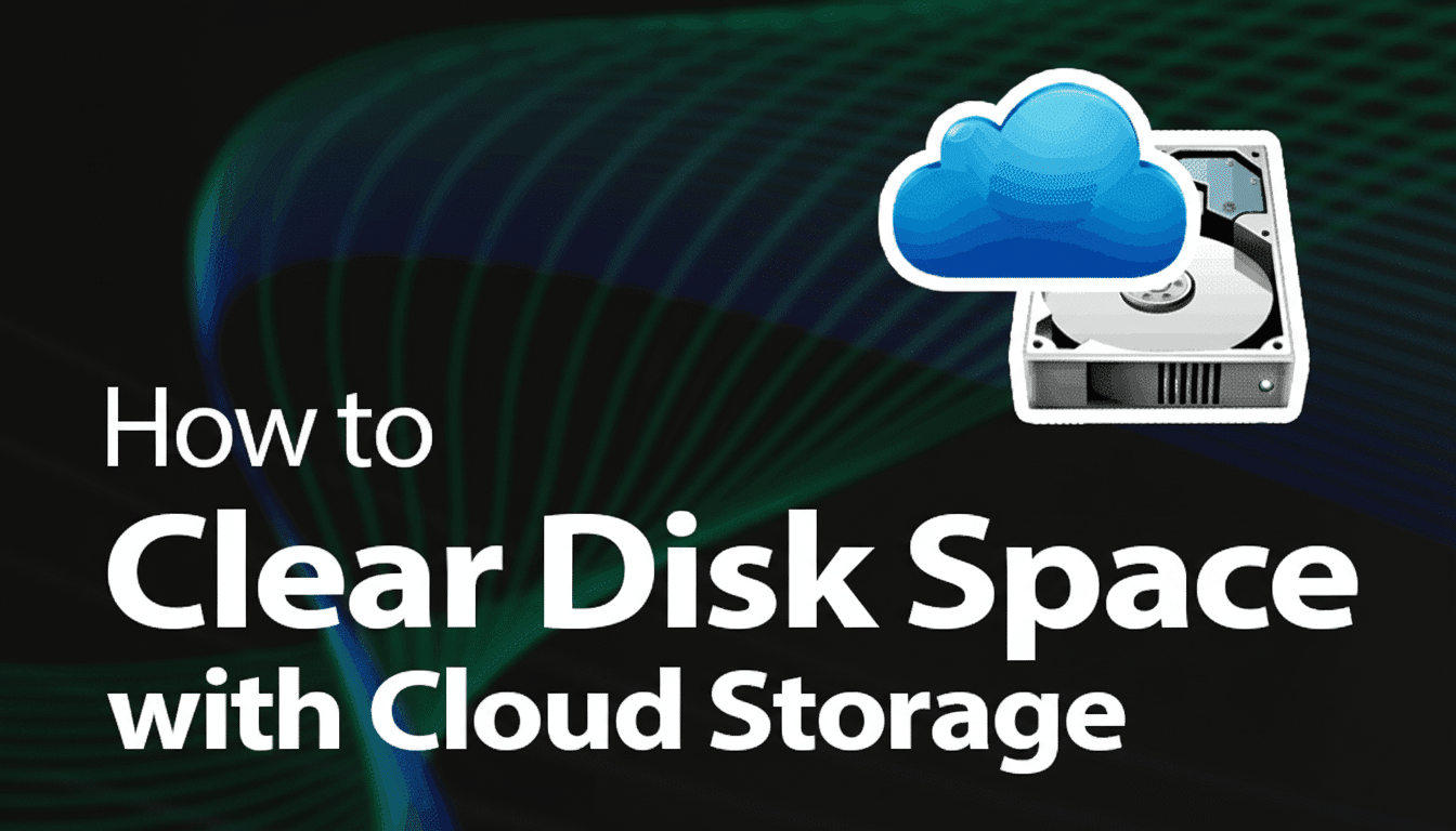 Cloud storage offer with files, cleanup broom, and security padlock