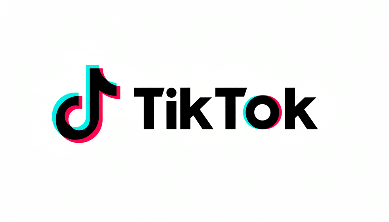 The TikTok logo, featuring a stylized musical note in black with cyan and magenta outlines, followed by the word TikTok in black sans-serif font, all on a white background.
