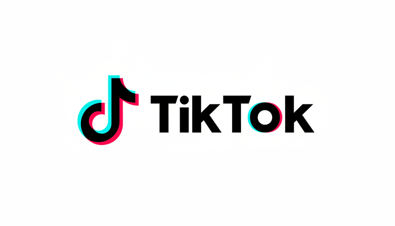 The TikTok logo, featuring a stylized musical note icon in black with cyan and magenta outlines, followed by the word TikTok in black sans-serif font, all on a white background.