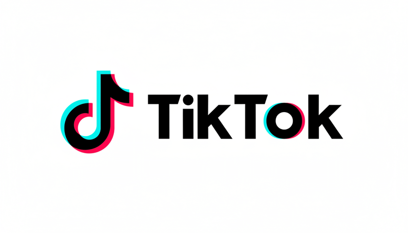 The TikTok logo, featuring a stylized musical note icon in black with cyan and magenta outlines, followed by the word TikTok in black sans-serif font, all on a white background.