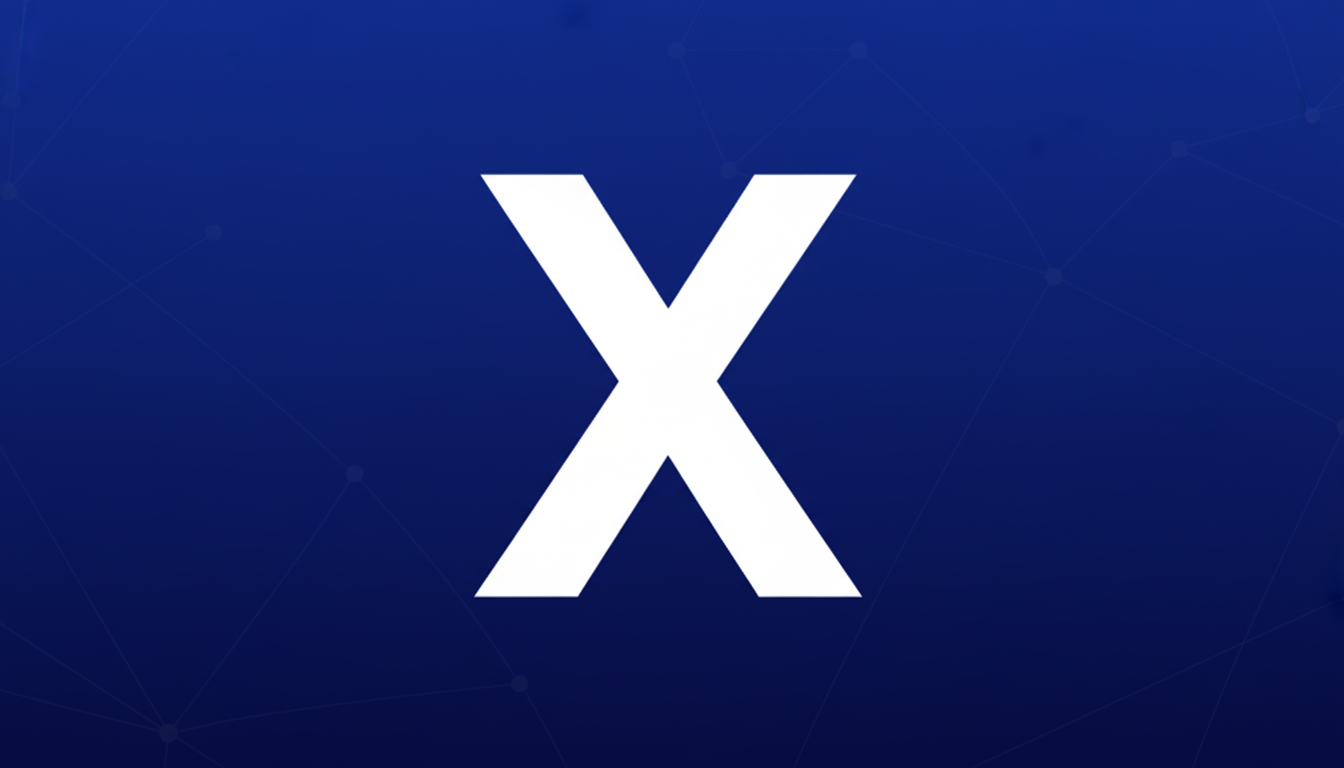 A white letter X on a dark blue background with a subtle network pattern.
