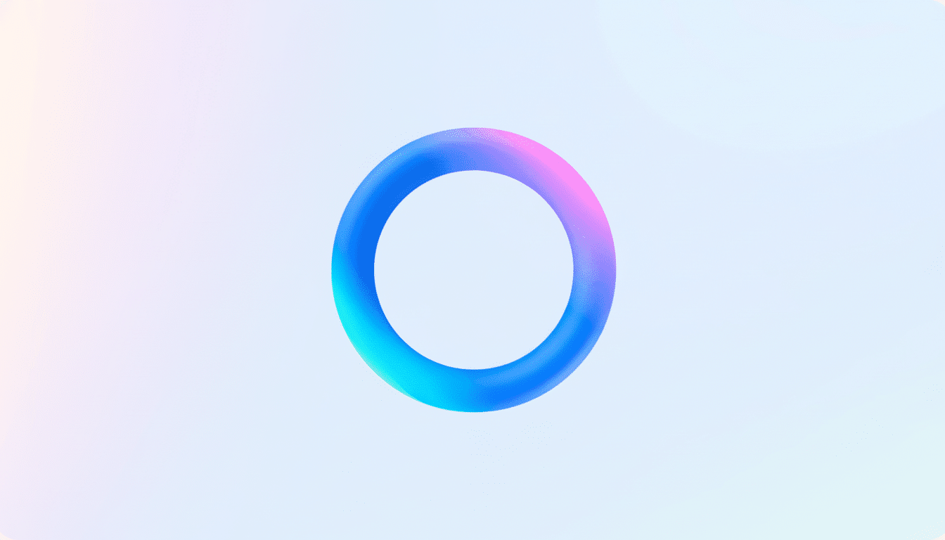 A vibrant, gradient-colored ring in shades of blue and pink, centered against a soft, light blue and pink gradient background.