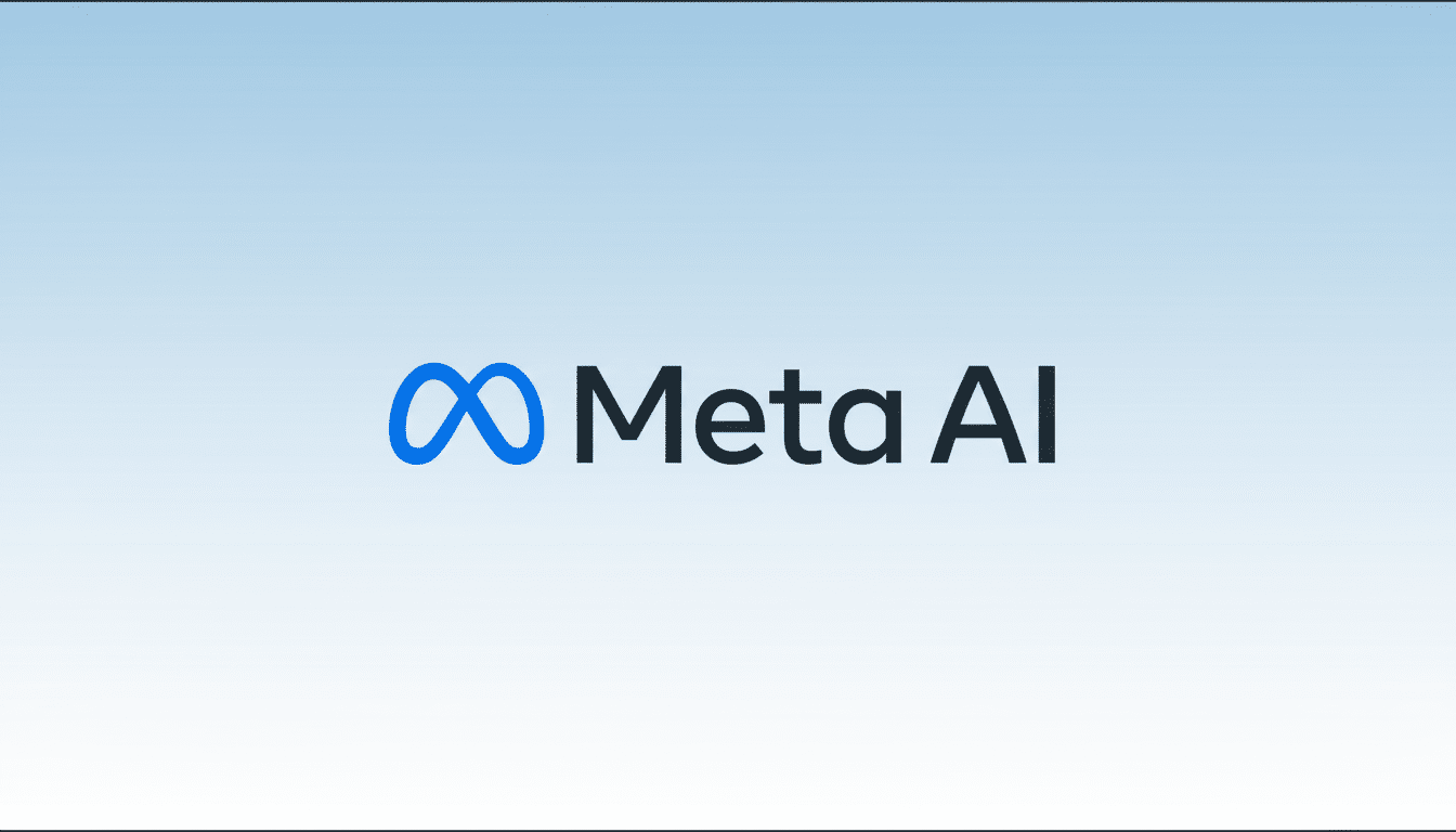 The Meta AI logo, featuring a blue infinity symbol followed by the words Meta AI in dark gray, centered on a light blue gradient background.
