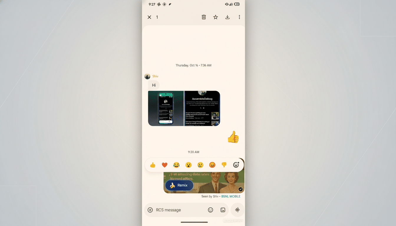 Google Messages Nano Banana Remix branding with app logo and banana-themed graphics
