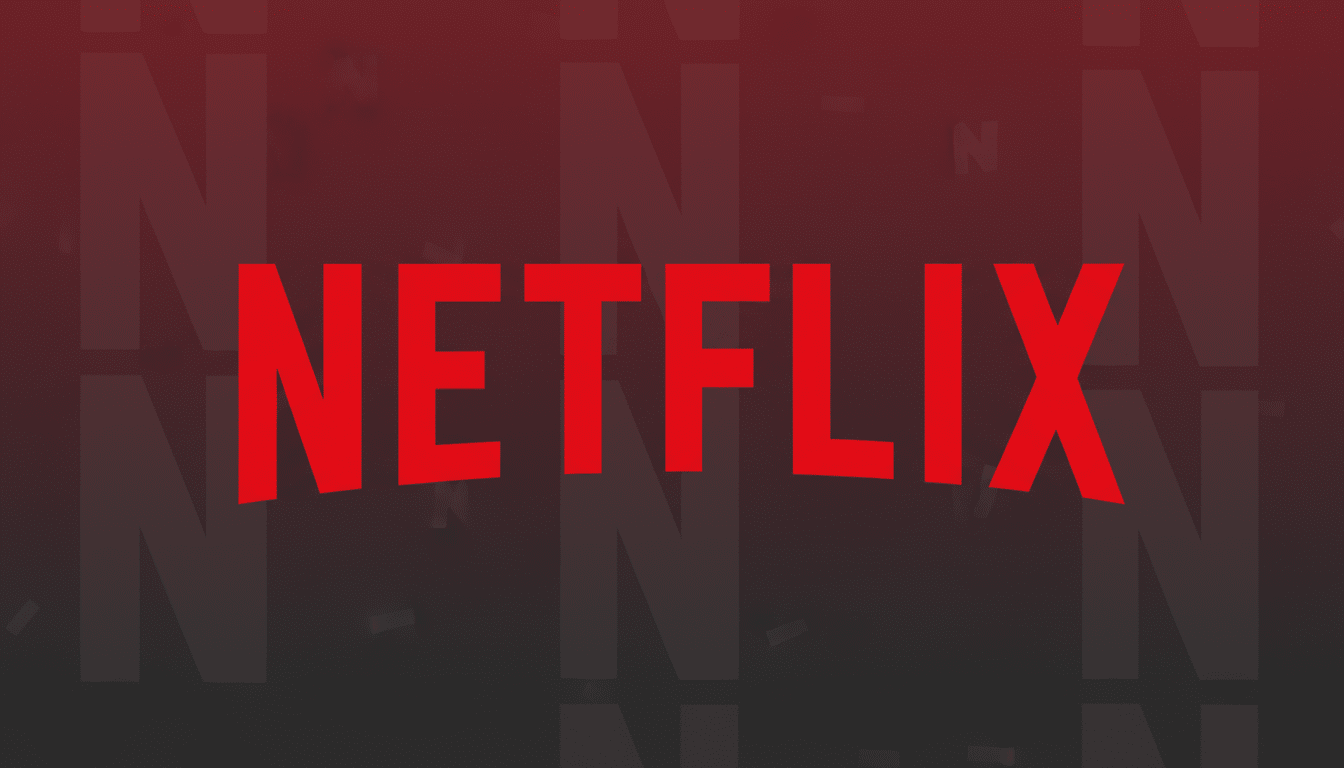 The Netflix logo in red text on a dark red gradient background with subtle N patterns.