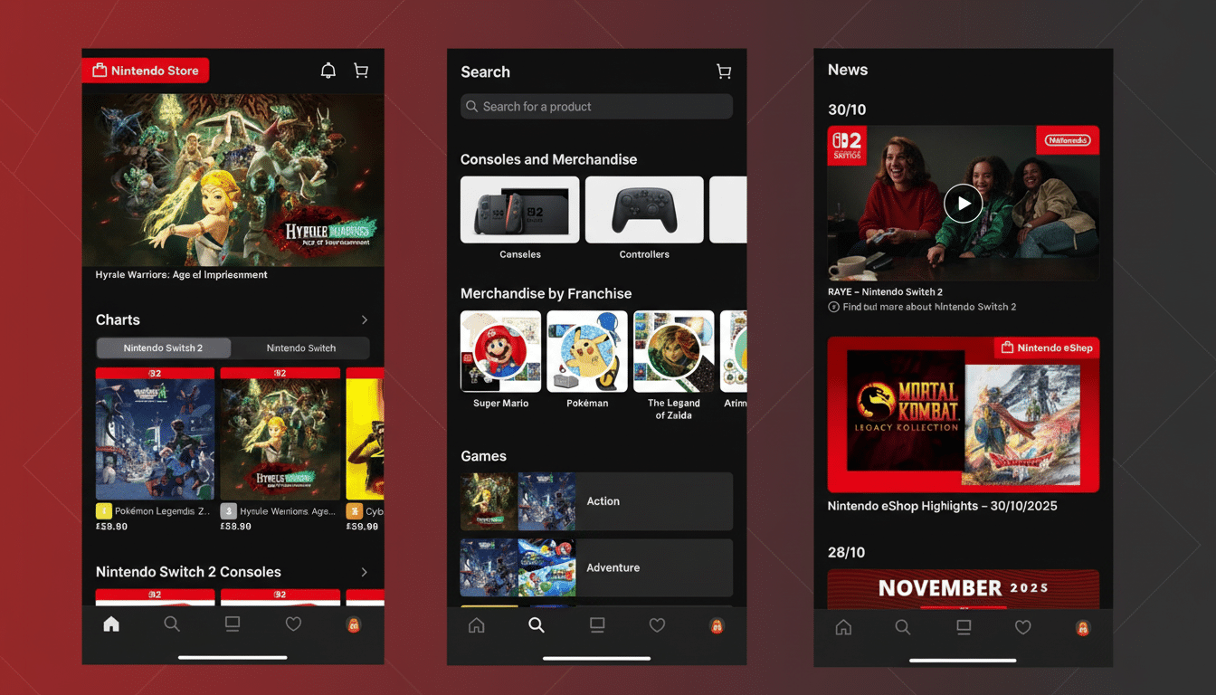 Nintendo mobile store app displayed on iOS and Android smartphone screens