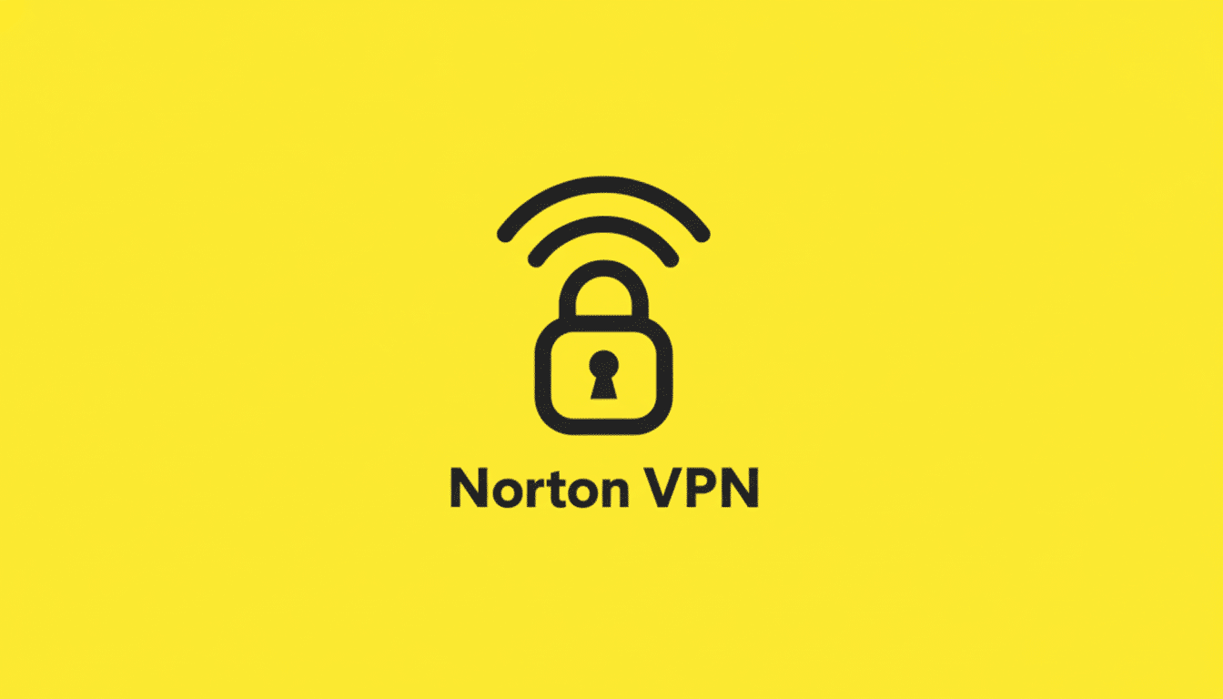 The Norton VPN logo, featuring a black padlock icon with Wi-Fi signal waves above it, and the text Norton VPN below, all set against a bright yellow background, resized to a 16:9 aspect ratio.