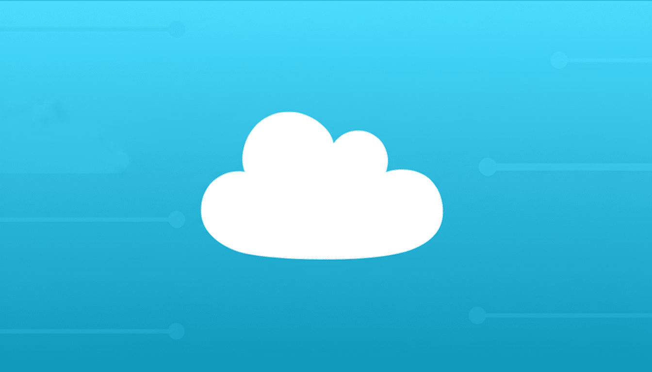 A white cloud icon centered on a blue background with subtle horizontal lines and dots, resized to a 16:9 aspect ratio.