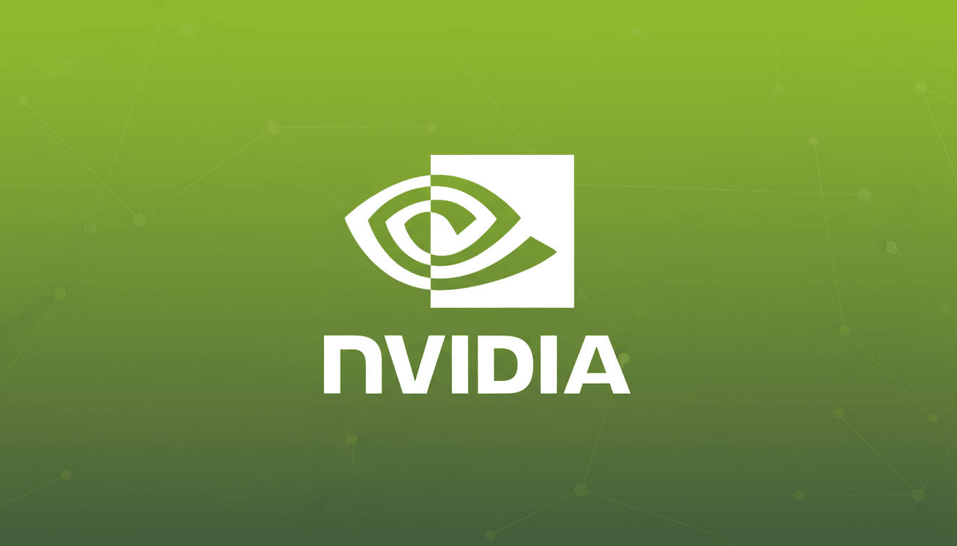 The NVIDIA logo, featuring a stylized white eye icon and the word NVIDIA in white text, centered on a green background with a subtle gradient and faint geometric patterns.