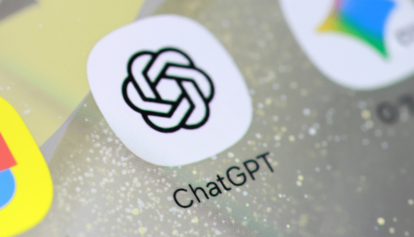 The ChatGPT app icon and name displayed on a screen, resized to a 16:9 aspect ratio with professional enhancement.