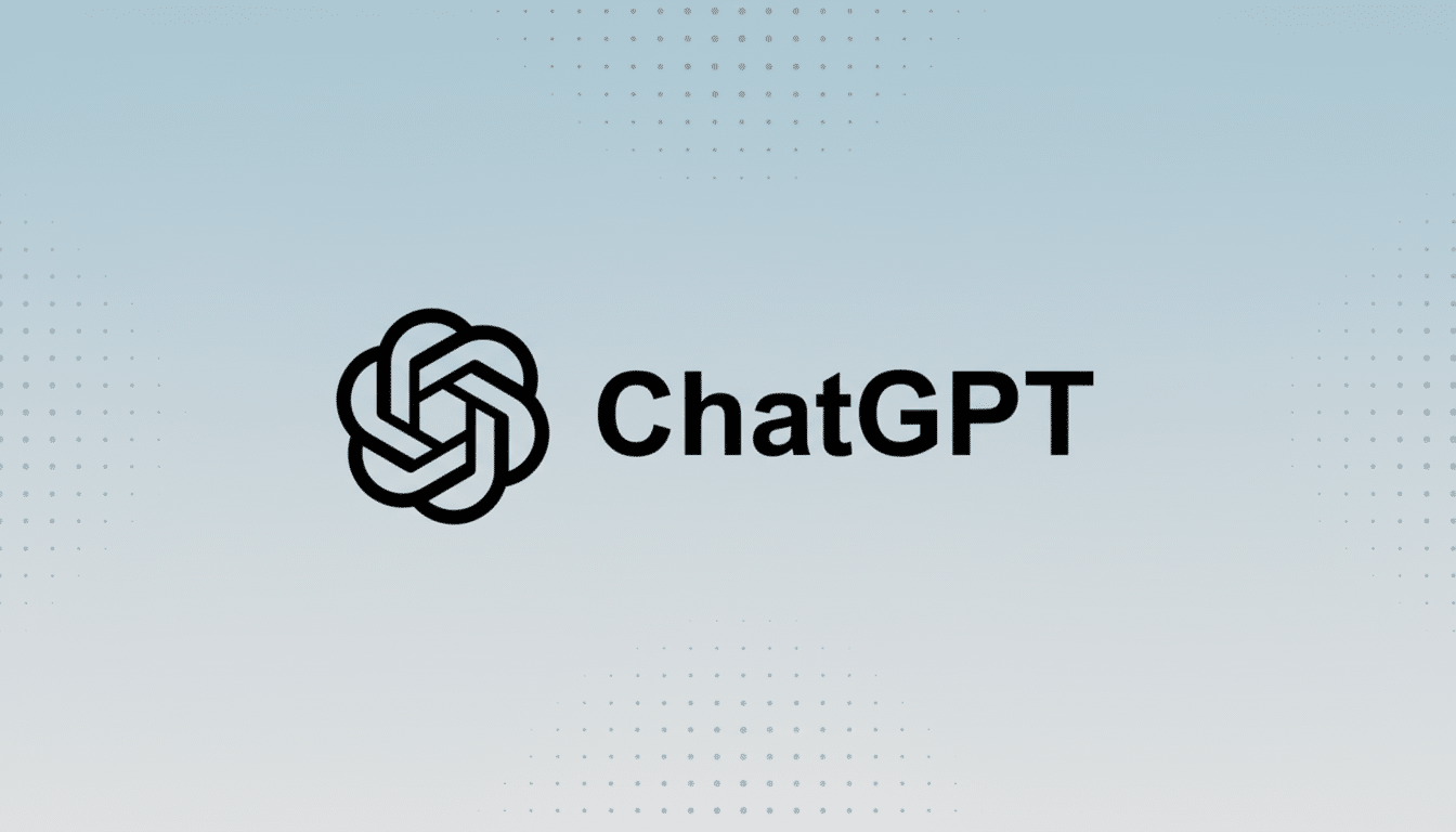 The ChatGPT logo, featuring a black stylized knot-like icon to the left of the word ChatGPT in black text, set against a professional light blue gradient background with subtle dot patterns.