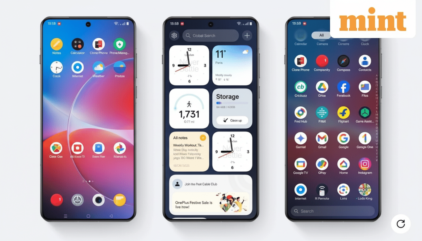 Three smartphones displaying different screens, with the Mint logo in the top right corner.